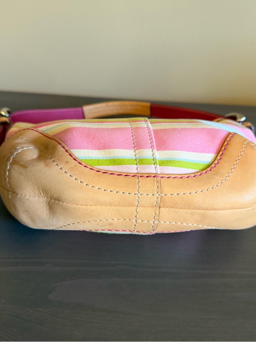 Coach Pink, Light Blue & Tan Striped Shoulder Bag - Picture 7 of 13